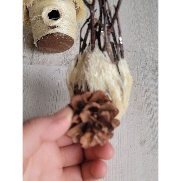 Off white bristle brush birdhouse pine cone set ornament Xmas - Picture 8 of 10